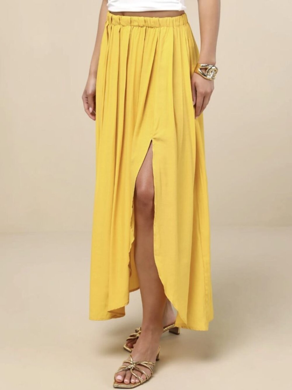 Lulus If You Pleats Yellow Pleated Maxi Skirt NWT - Picture 2 of 12